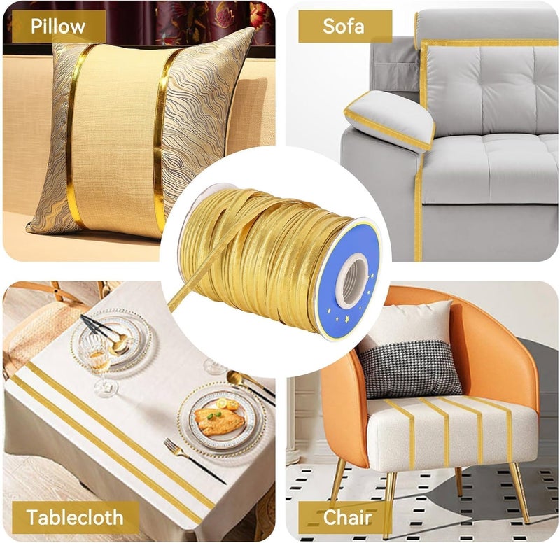 Beufee Gold Piping Trim for Sewing, Fold Bias Tape Braid Piping Bias Satin Trim Sewing Fabric for Table Cloth or Garment Refined Finishes 70 Meters(Gold) - Image 3